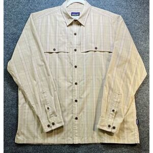 Patagonia Guide Shirt Men's L Tan Plaid Long Sleeve Fishing Steamboat‎ CO *READ*